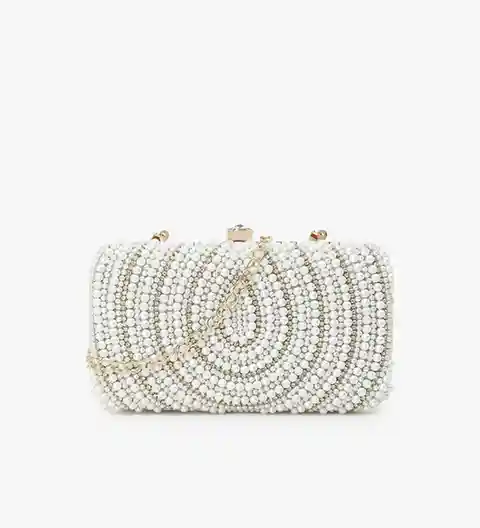 Anekaant White & Gold Adorn Embellished Pearl Work Box Clutch